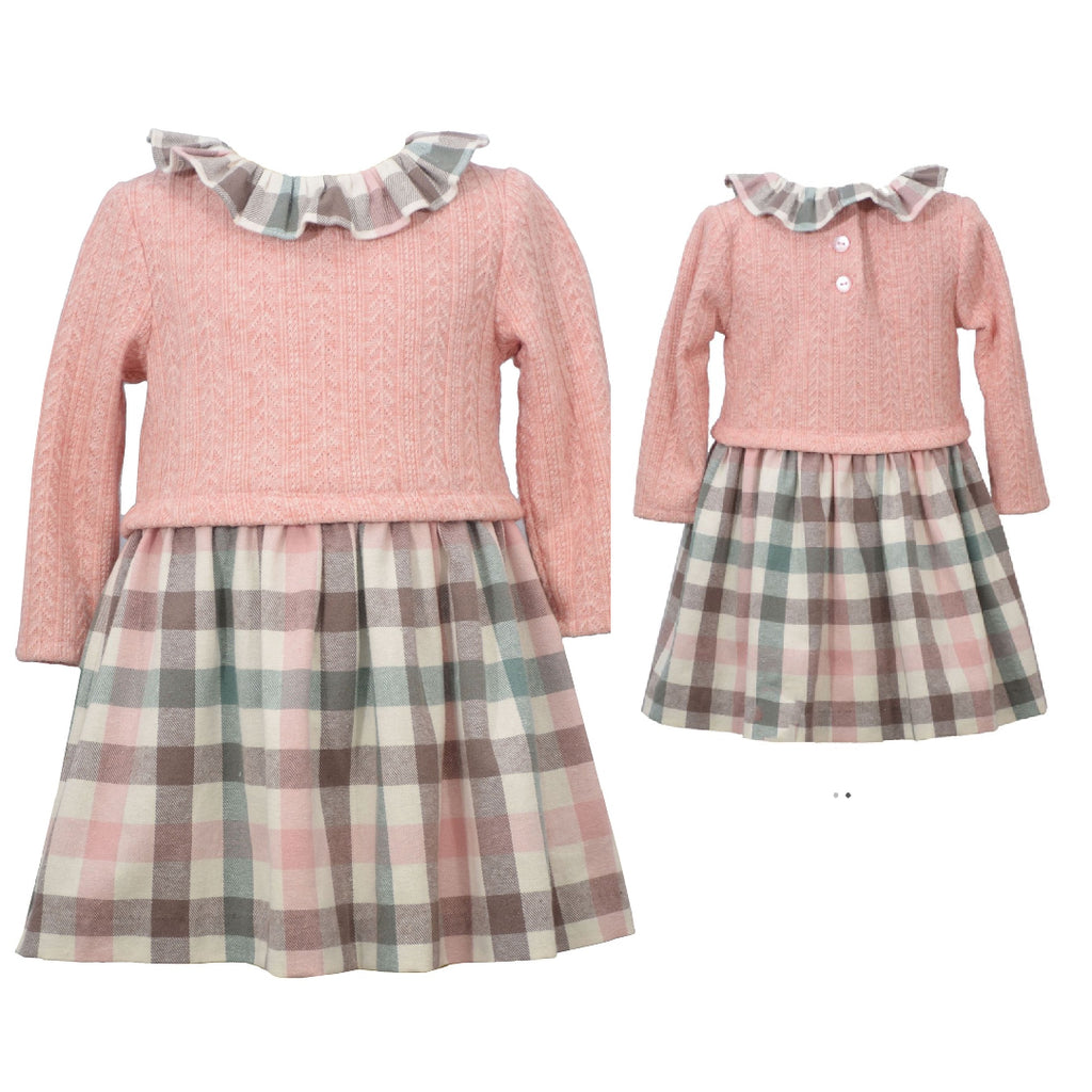 Beatrice pink plaid toddlers tartan dress with ruffle neck
