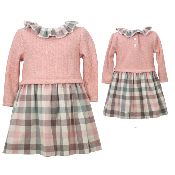 Beatrice pink plaid toddlers tartan dress with ruffle neck