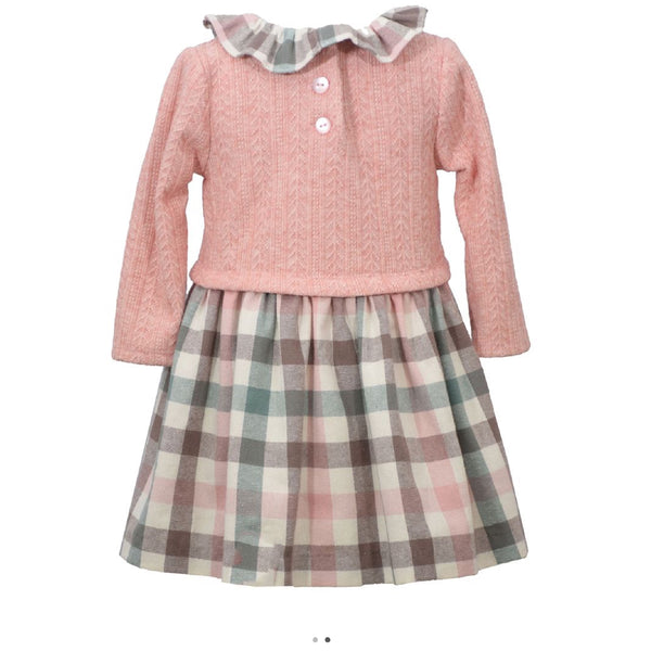 Beatrice pink plaid toddlers tartan dress with ruffle neck