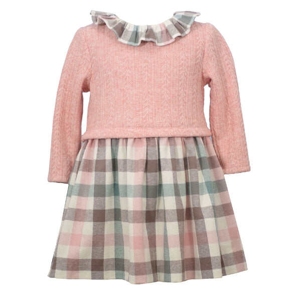 Beatrice pink plaid toddlers tartan dress with ruffle neck