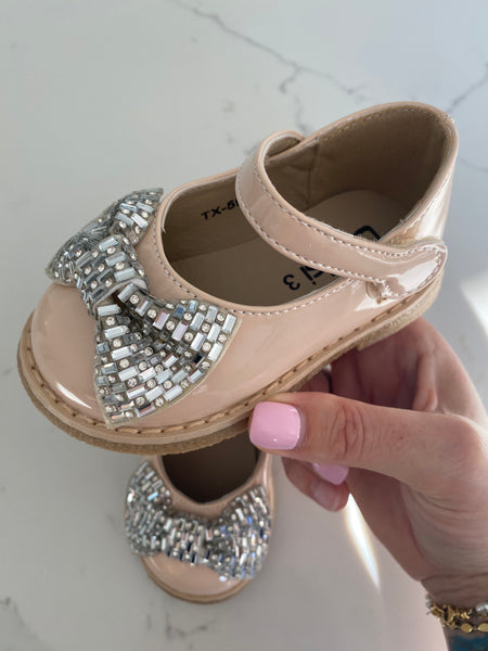 Lilly girls camel beige diamanté bow Velcro MaryJane shoe