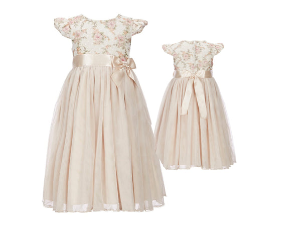 Peggy beige nude gold Flowergirl dress