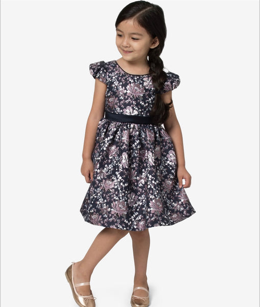 Sonia navy & silver bow dress