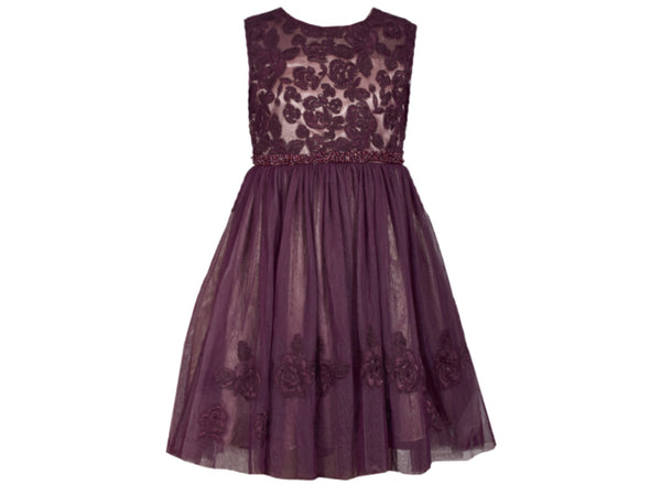 Beth merlot embroidered tulle dress with petticoat