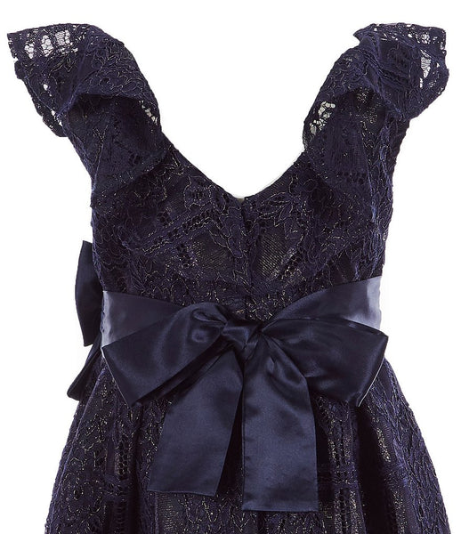 Olivia - Navy Frill Lace Dress with Bow