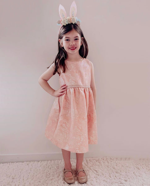 Florence pink & gold shimmer fabric bow dress