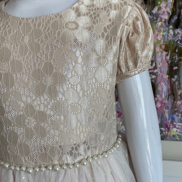Maggie Pearl pale pink blush party Flowergirl  dress with a pearl embellished waist