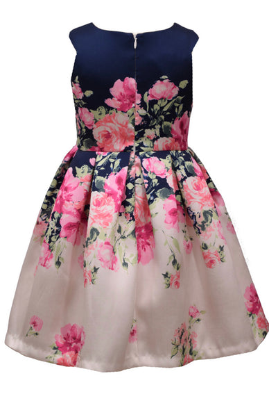 Maeve pink and navy floral sleeveless pleated dress