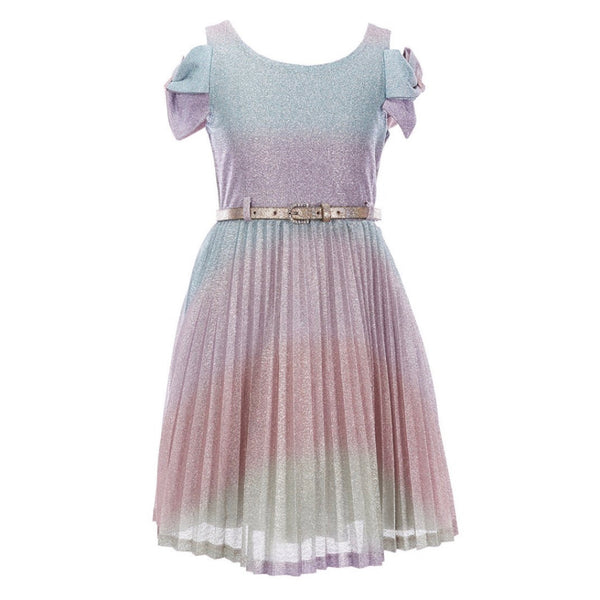 Faith Rainbow Shimmer Ombre Colour belted  dress