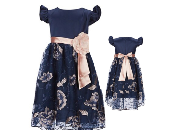 navy and blush pink flowergirl dress