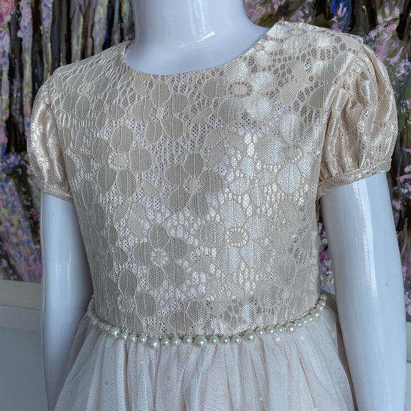 Maggie Pearl pale pink blush party Flowergirl  dress with a pearl embellished waist