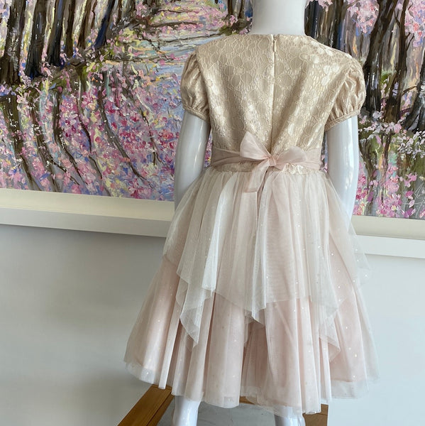 Maggie Pearl pale pink blush party Flowergirl  dress with a pearl embellished waist