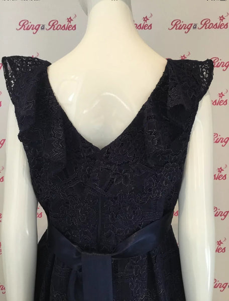 Olivia - Navy Frill Lace Dress with Bow