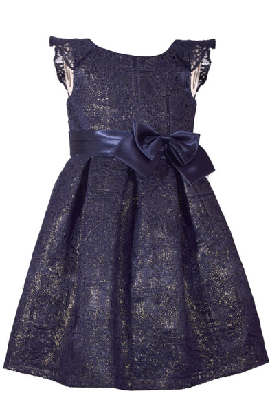 Olivia - Navy Frill Lace Dress with Bow