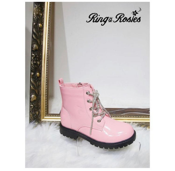 girls pink sparkle patent Doc Marten boot 