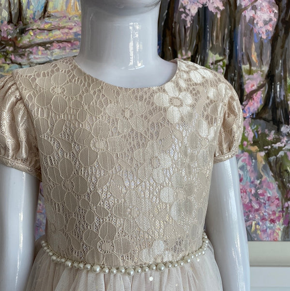 Maggie Pearl pale pink blush party Flowergirl  dress with a pearl embellished waist