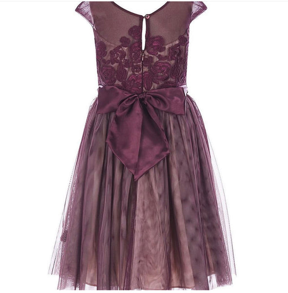 Beth merlot embroidered tulle dress with petticoat