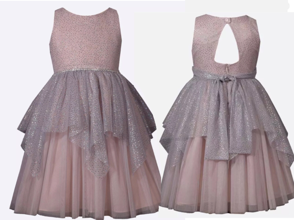 Priscilla silver rainbow foil tulle dress