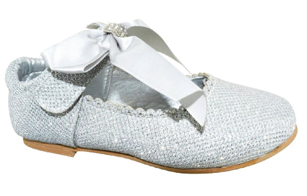 Girls silver Flowergirl shoes