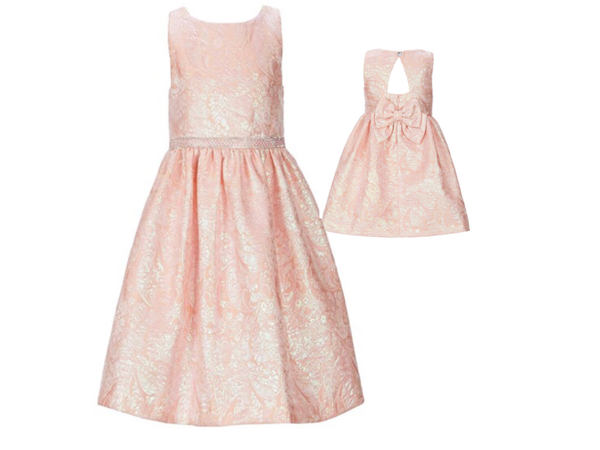 Florence pink & gold shimmer fabric bow dress