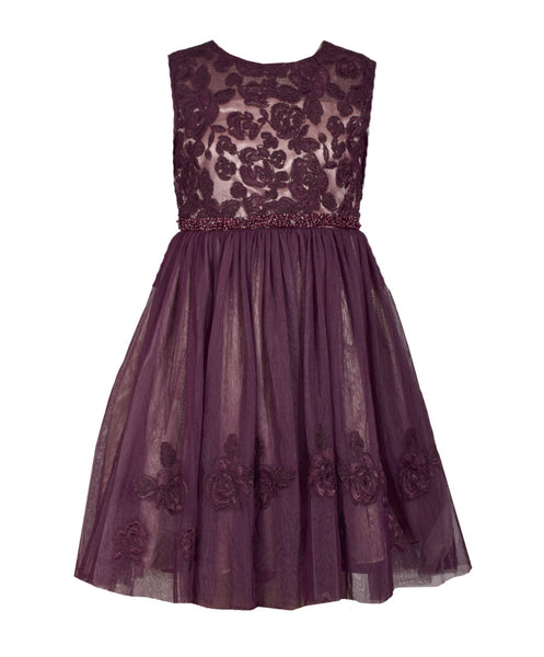 Beth merlot embroidered tulle dress with petticoat